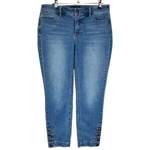 Talbots Petite Cropped Jeans Size 6P Blue Nautical Ankle Button Stone Wash Denim